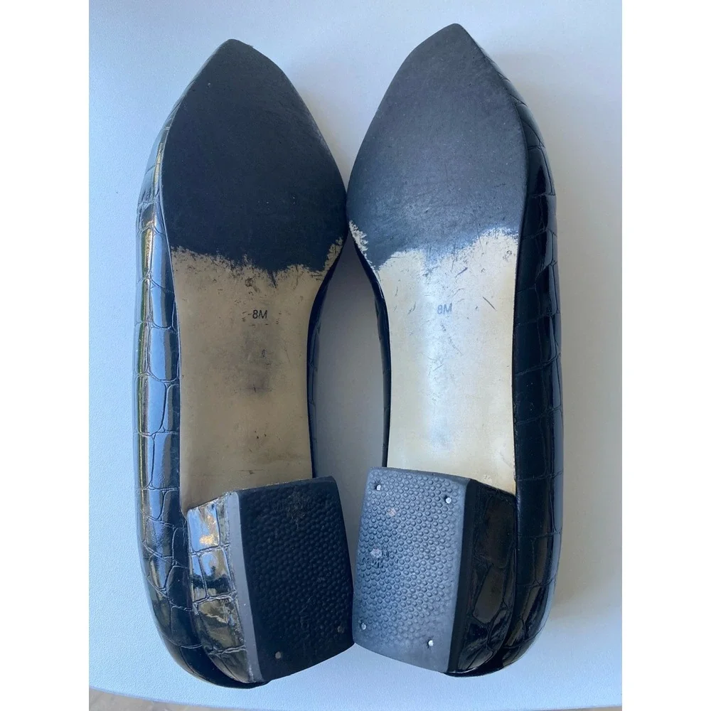 Nina‎ Black Crocodile Embossed Faux Patent Leather Loafer Size 8M Slight Heel